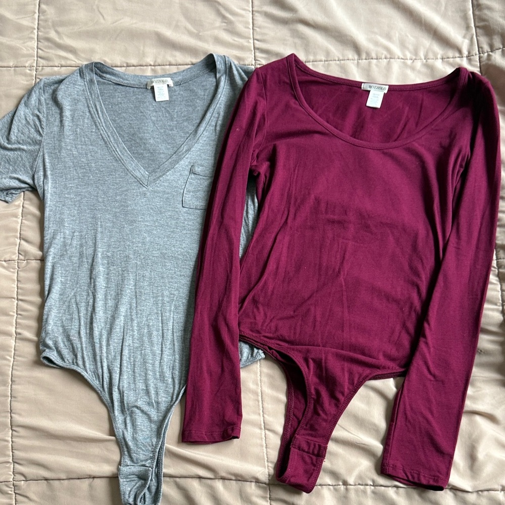 Elegant Gray and Burgundy Women's Bodysuit Duo